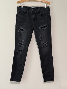 Express Charcoal Black Ripped with Sequin Patches Skinny Jeans